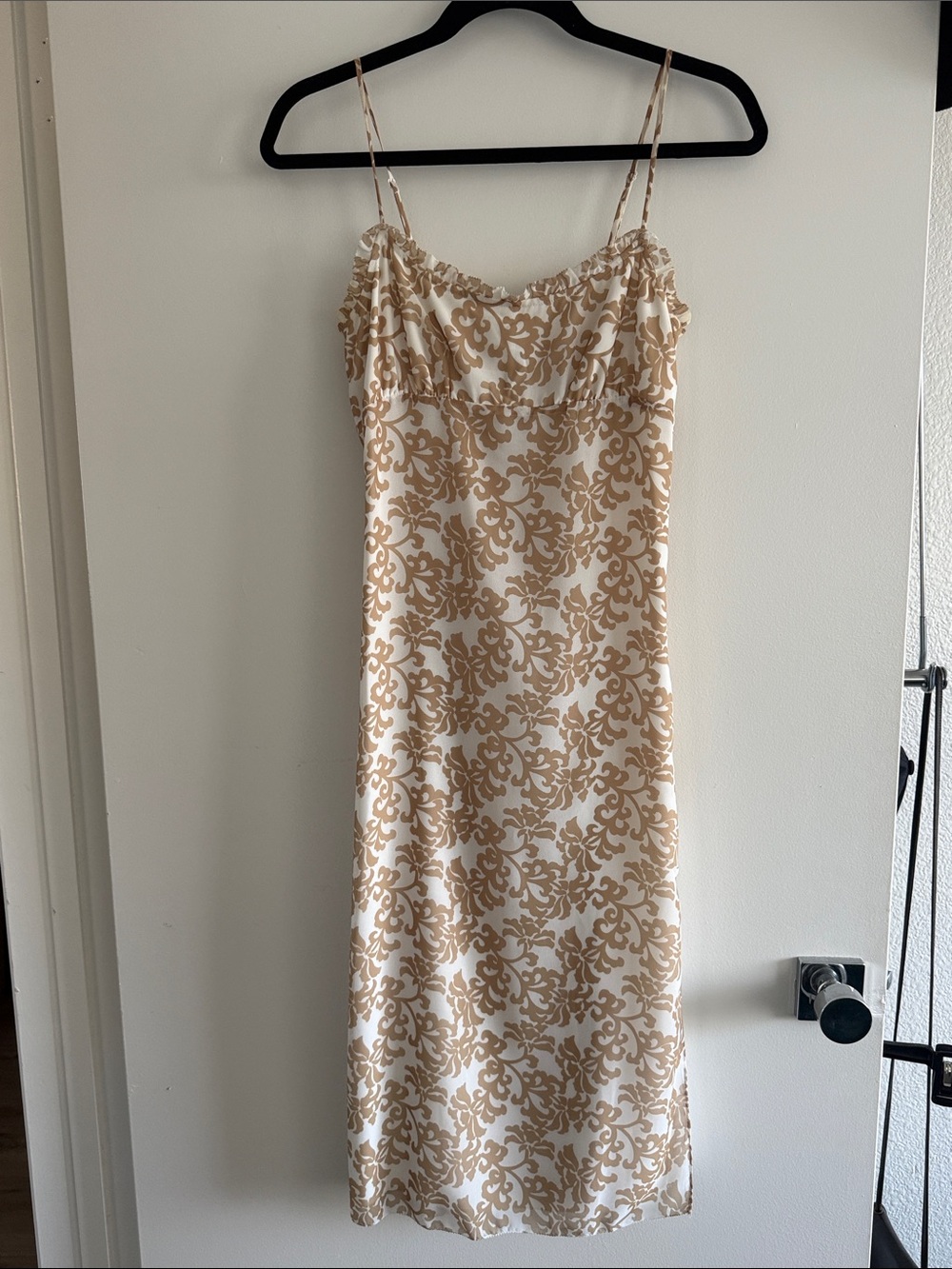 Aritzia Wilfred Sister Cream and Tan Midi Slip Dress